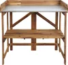 A wooden potting bench with a metal top and a lower shelf, shown against a white background. Náhled obrázku produktu