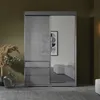 Schiebetürenschrank mit Schubladen und Spiegel Grau 140 cm Breite Produktbild-Vorschau