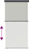 A product image showing two parts of a retractable side awning, one above the other, with an arrow indicating adjustable height. Produktbild-Vorschau