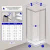 A diagram showing a shower cabin with dimensions and a size chart. Produktbild-Vorschau