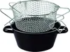A black enamel pot with a silver wire mesh frying basket inside. Produktbild-Vorschau