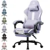 A purple and white gaming chair is shown with a selection of other colored chairs to its left. Podgląd zdjęcia produktu