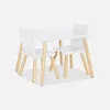 A white square children's table with two white chairs with natural wood legs, set against a plain white background. Anteprima dell’immagine prodotto