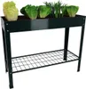 A dark green metal raised garden bed with a wire shelf underneath, filled with lettuce and green onions. Produktbild-Vorschau