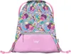 A drawstring backpack with a floral and hummingbird pattern.