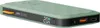 A sage green power bank with a textured top and a black side panel displaying ports and a digital readout. Voir les images du produit
