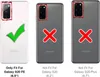 Three phone backs are shown with camera modules highlighted. One has a green checkmark and text indicating it fits the Galaxy S20 FE, while the other two have red X's and text indicating they do not fit the Galaxy S20 or S20 Plus. Anteprima dell’immagine prodotto