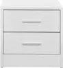 A white nightstand with two drawers is shown against a white background. Podgląd zdjęcia produktu