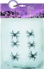A package of white spiderwebs with black plastic spiders for Halloween decoration. Produktbild-Vorschau