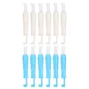 A top-down view of two rows of plastic sewing tools against a white background. Produktbild-Vorschau
