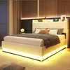 A bedroom scene featuring a modern bed with LED lighting. Produktbild-Vorschau