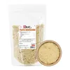 A bag of nutritional yeast flakes next to a wooden bowl filled with the same product. Podgląd zdjęcia produktu