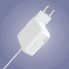 A white power adapter with a cable is shown against a light purple background. Produktbild-Vorschau