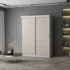 A modern bedroom with a large sliding door wardrobe, a coffee table with a vase of flowers, and a bookshelf. Náhled obrázku produktu