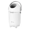 A white diaper pail with gray accents, including a handle and bow tie detail, is shown against a white background. Produktbild-Vorschau