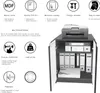 A product image showcasing a printer cabinet with various features highlighted by icons and text. Produktbild-Vorschau