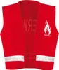 A red children's vest with reflective stripes and a fire department logo. Produktbild-Vorschau