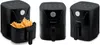 A collage of three images of a black air fryer, one with french fries in the basket. Anteprima dell’immagine prodotto