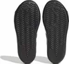 The underside of two black Adidas slides. Voir les images du produit