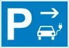 E-Auto Elektrofahrzeug Parkplatz Schild mit Richtungspfeil Produktbild-Vorschau 1