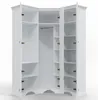 An open, white corner wardrobe with multiple shelves and a hanging rod. Produktbild-Vorschau