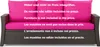 A sofa with pink cushions on a brown base, with text in multiple languages indicating that furniture is not included in the price. Náhľad obrázku produktu