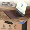A laptop is placed on a wooden desk with promotional text and icons. The desk has a digital controller and depicts features like water resistance and scratch resistance. Podgląd zdjęcia produktu