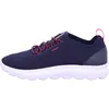 A side view of a blue Geox sneaker with red laces and a white sole. Produktbild-Vorschau