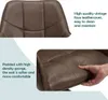 Collage of images showing details of a brown faux leather chair. Produktbild-Vorschau
