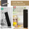 A collage showing an anti-tip kit, a bookshelf falling over, and a baby playing next to a bookshelf. Podgląd zdjęcia produktu