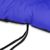 A close-up view of a blue cushion with black ties, showing the stitching and fabric texture. Produktbild-Vorschau