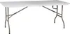 A white folding table with gray metal legs on a white background. Podgląd zdjęcia produktu