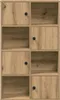 A front view of a wooden cube storage unit with doors and open shelves. Podgląd zdjęcia produktu