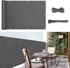 A collage showing a balcony privacy screen, its accessories, and a styled balcony scene. Produktbild-Vorschau