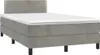 A studio shot of a gray box spring bed with a white mattress and a gray headboard. Produktbild-Vorschau