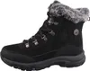 A black winter boot with gray fur trim. Voir les images du produit