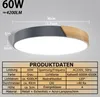 A close-up view of a modern LED ceiling light with gray and wood-tone accents, featuring dimensions and product specifications. Náhled obrázku produktu