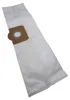 A white vacuum cleaner bag with a brown cardboard collar and a gray ring. Produktbild-Vorschau