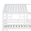 A close-up view of the top section of a white wooden bunk bed with a house-shaped roof. Produktbild-Vorschau