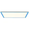 A rectangular LED panel light with a white diffuser and a blue accent frame, shown against a white background. Produktbild-Vorschau