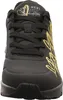 A close-up front view of a black Skechers sneaker with gold heart detailing. Voir les images du produit