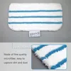 A close-up view of a microfiber mop pad with blue stripes, and a separate inset showing a magnified view of the material and text describing its quality. Podgląd zdjęcia produktu