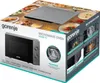 The image shows the retail packaging of a Gorenje microwave oven. The box displays images of the product itself, along with various food items and feature highlights. Anteprima dell’immagine prodotto