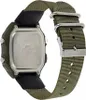 The back of a green digital watch with a green fabric strap. Produktbild-Vorschau