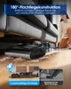 A woman is using a vacuum cleaner under a sofa, demonstrating its low-profile design. Produktbild-Vorschau