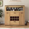 A wooden sideboard with a glass display cabinet and wine rack, set against a white paneled wall. Anteprima dell’immagine prodotto