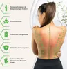 A woman's back with green arrows indicating acupressure points, next to a list of benefits in German. Produktbild-Vorschau