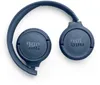 A pair of blue JBL headphones folded and lying on a white background. Produktbild-Vorschau