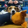 A dog is resting its head on a plush toy, with a person in the background. Produktbild-Vorschau
