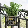 A plant pot holder with a plant on a balcony railing. Produktbild-Vorschau